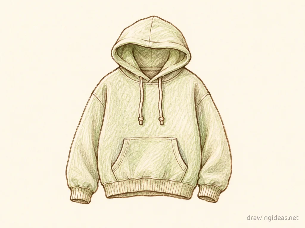Hoodie drawing — hand-drawn hoodie illustration with ink lines and soft colors