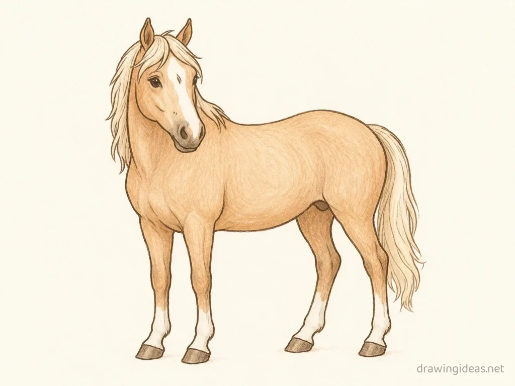 Horse drawing — hand-drawn horse illustration with ink lines and soft colors
