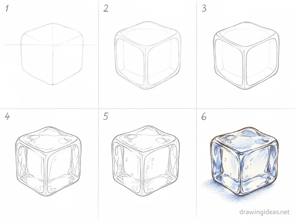 How to draw ice step by step — 6-step ice drawing tutorial grid