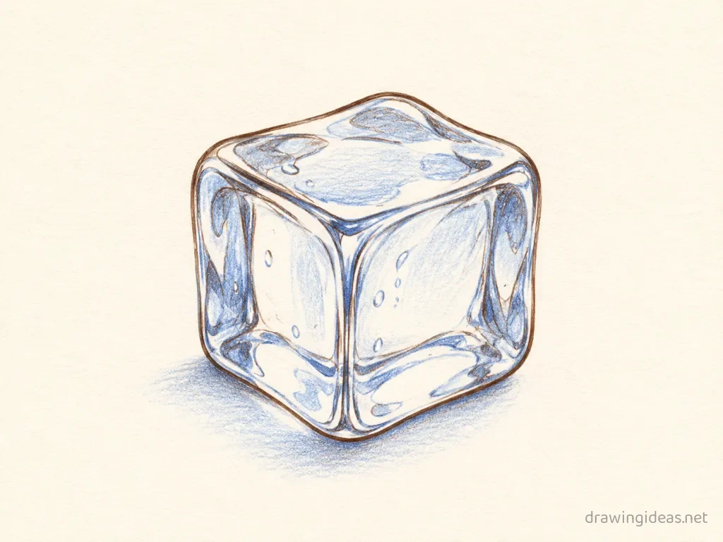 Ice drawing — hand-drawn ice illustration with ink lines and soft colors