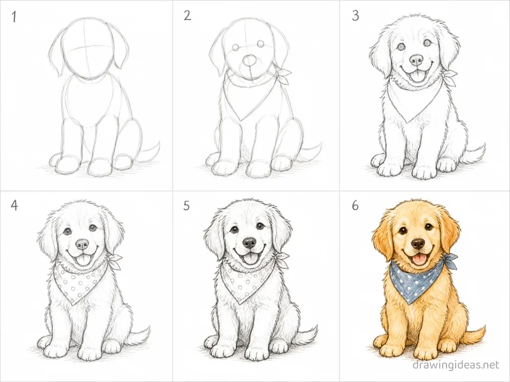 How to draw images step by step — 6-step images drawing tutorial grid
