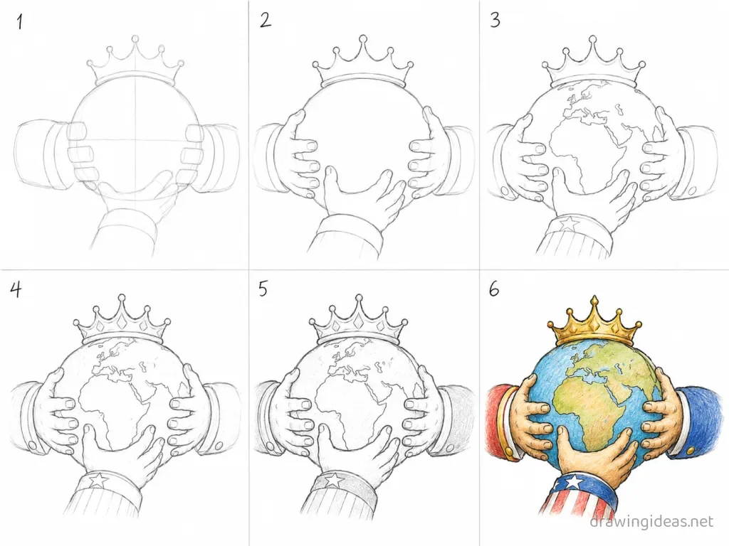 How to draw imperialism step by step — 6-step imperialism drawing tutorial grid
