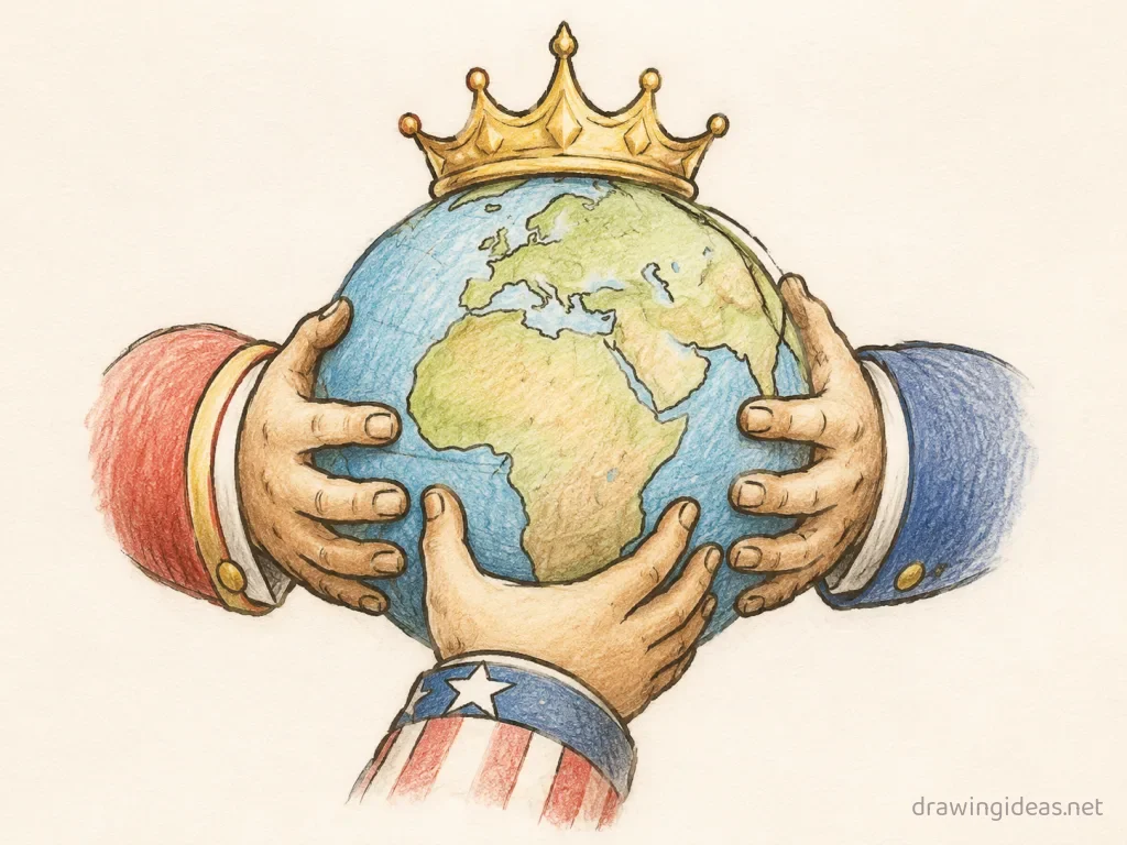 Imperialism drawing — hand-drawn imperialism illustration with ink lines and soft colors