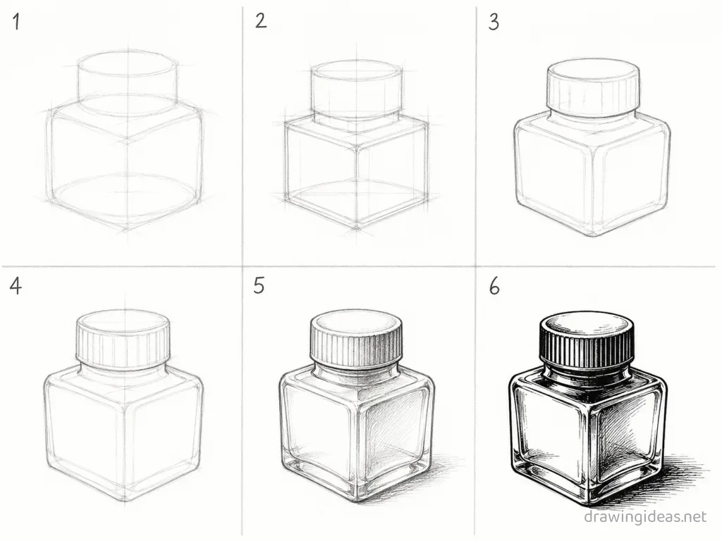 How to draw an ink step by step — 6-step ink drawing tutorial grid