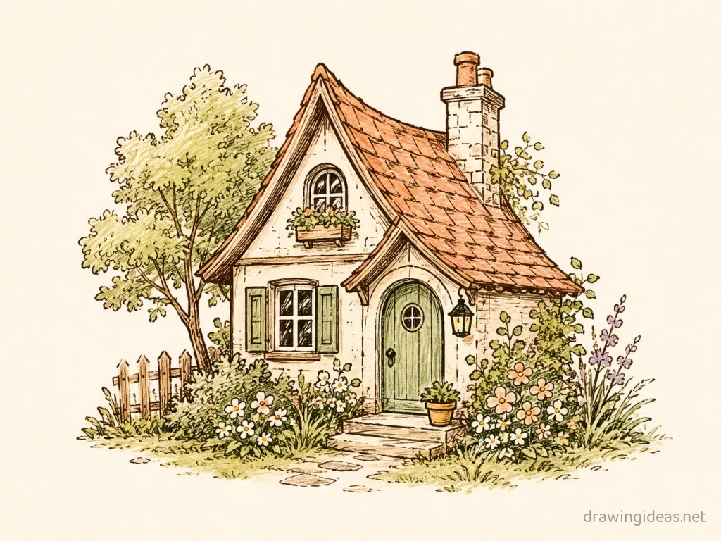Ink drawing ā hand-drawn ink illustration with ink lines and soft colors