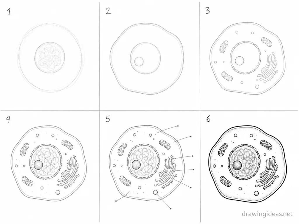 How to draw interphase step by step — 6-step interphase drawing tutorial grid