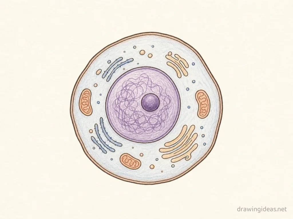 Interphase drawing — hand-drawn interphase illustration with ink lines and soft colors