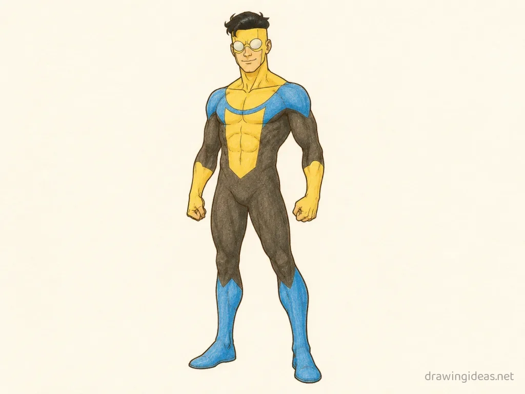 Invincible drawing — hand-drawn Invincible illustration with ink lines and soft colors