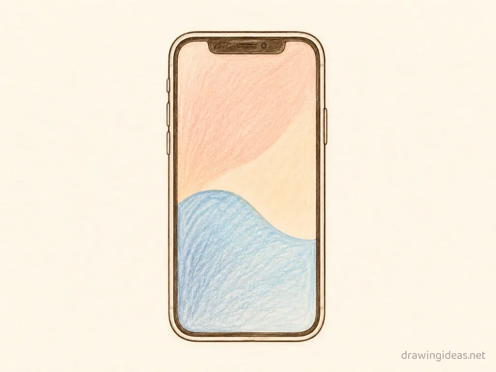 Iphone drawing — hand-drawn iphone illustration with ink lines and soft colors