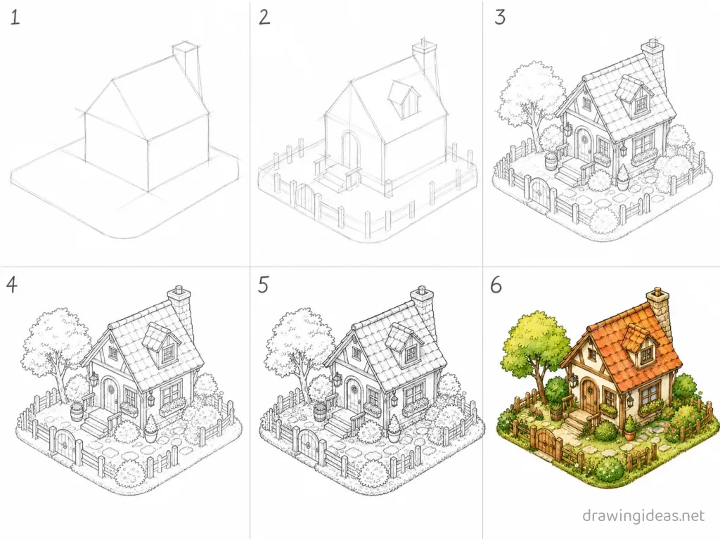 How to draw isometric step by step — 6-step isometric drawing tutorial grid