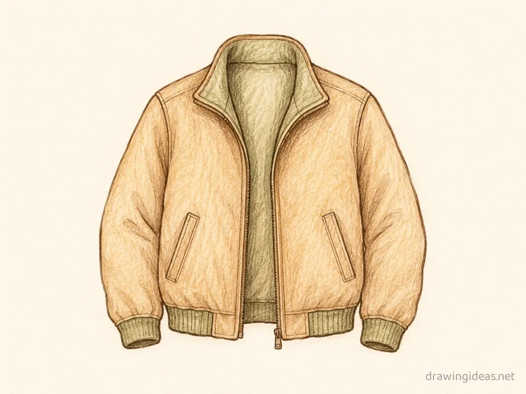 Jacket drawing — hand-drawn jacket illustration with ink lines and soft colors