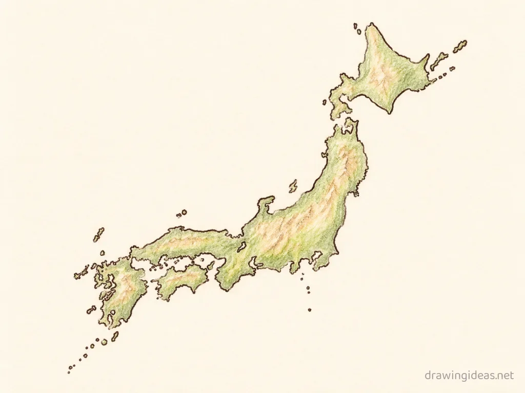 Japan drawing — hand-drawn Japan illustration with ink lines and soft colors