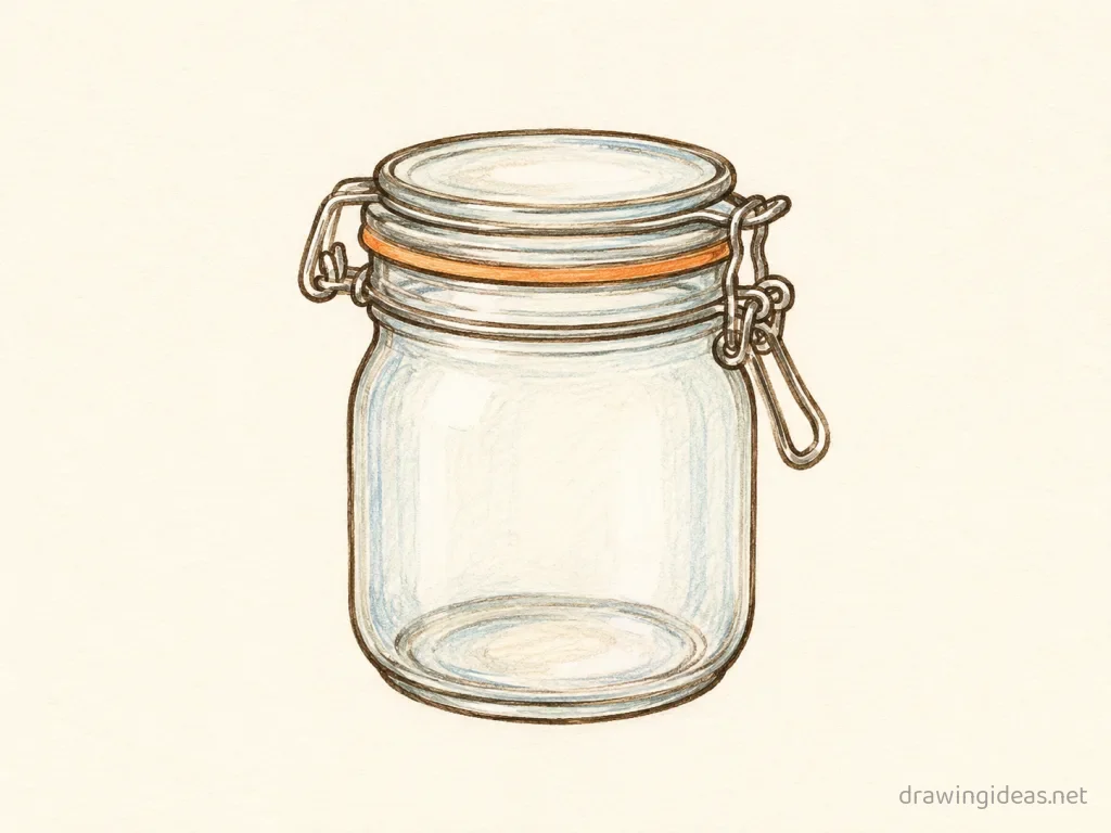 Jar drawing — hand-drawn jar illustration with ink lines and soft colors