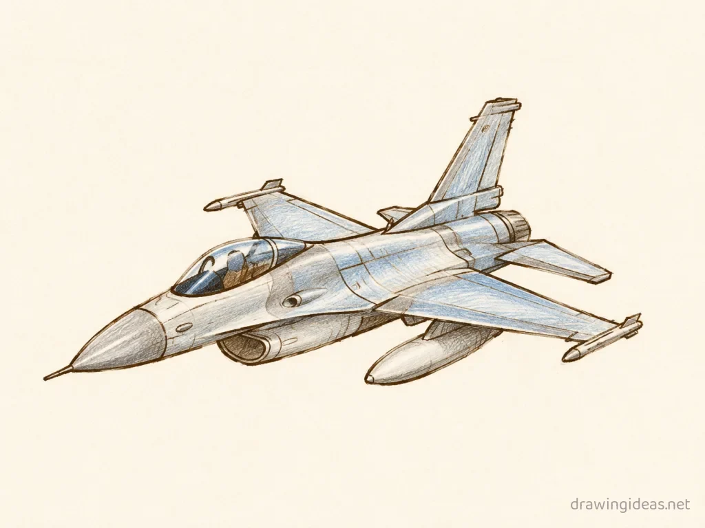 Jet drawing ā hand-drawn jet illustration with ink lines and soft colors