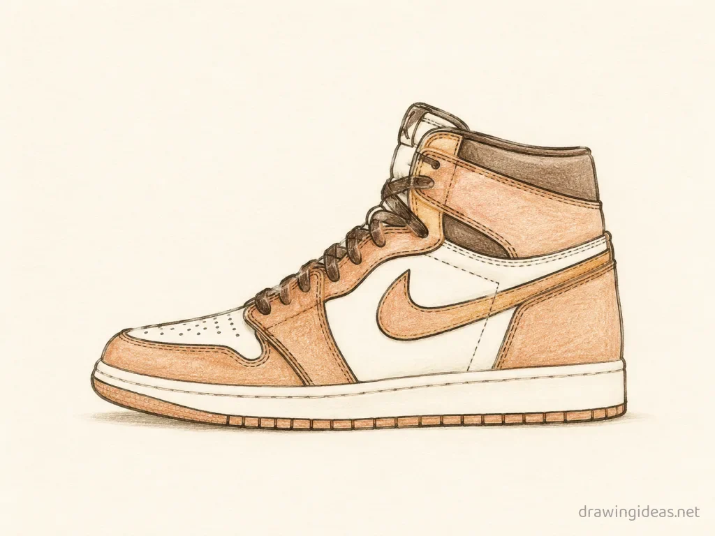 Jordan 1 drawing — hand-drawn jordan 1 illustration with ink lines and soft colors