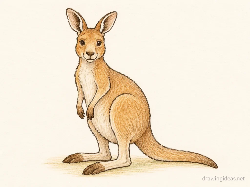 Kangaroo drawing — hand-drawn kangaroo illustration with ink lines and soft colors