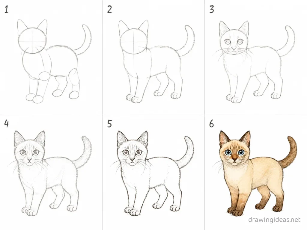 How to draw Katseye step by step — 6-step Katseye drawing tutorial grid