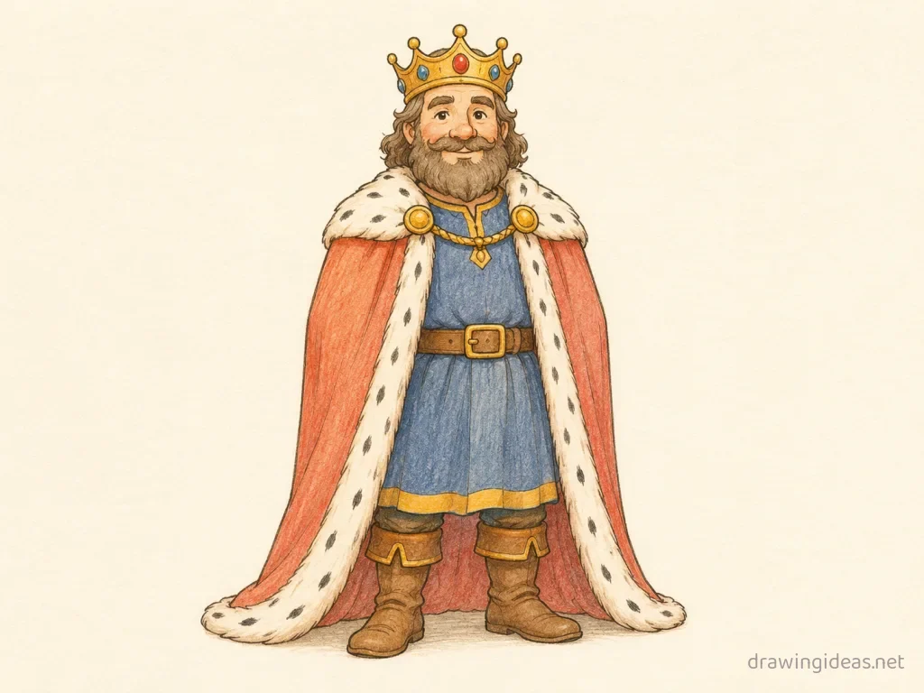 King drawing — hand-drawn king illustration with ink lines and soft colors