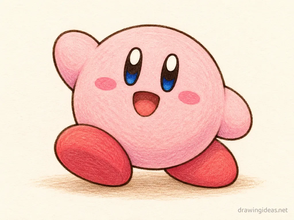 Kirby drawing — hand-drawn Kirby illustration with ink lines and soft colors