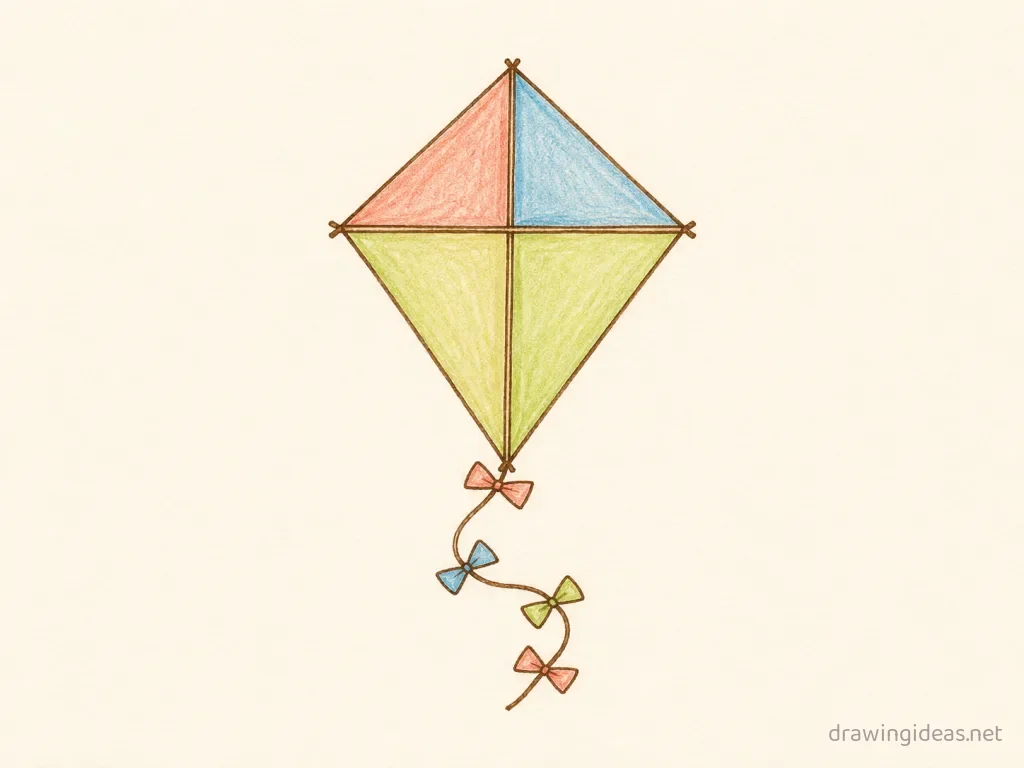 Kite drawing — hand-drawn kite illustration with ink lines and soft colors
