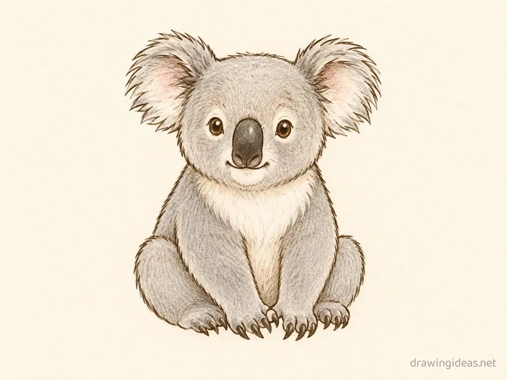 Koala drawing — hand-drawn koala illustration with ink lines and soft colors