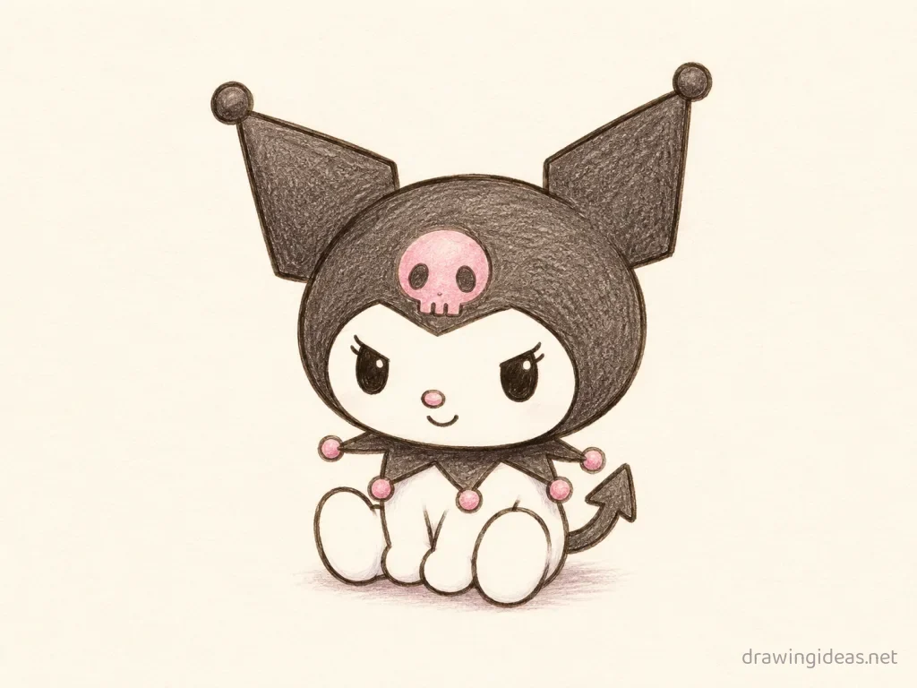 Kuromi drawing — hand-drawn Kuromi illustration with ink lines and soft colors