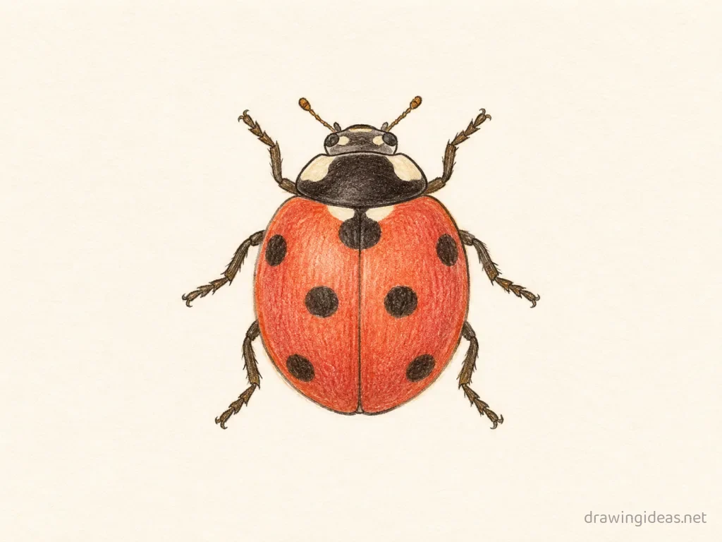 Ladybug drawing — hand-drawn ladybug illustration with ink lines and soft colors
