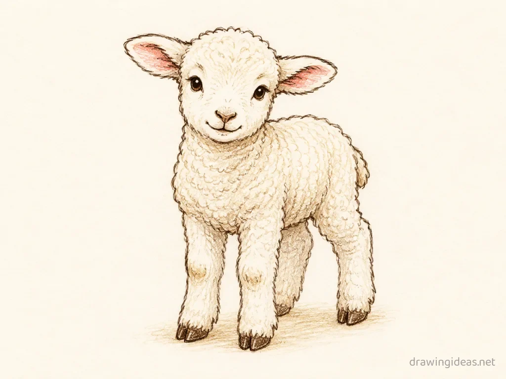 Lamb drawing — hand-drawn lamb illustration with ink lines and soft colors