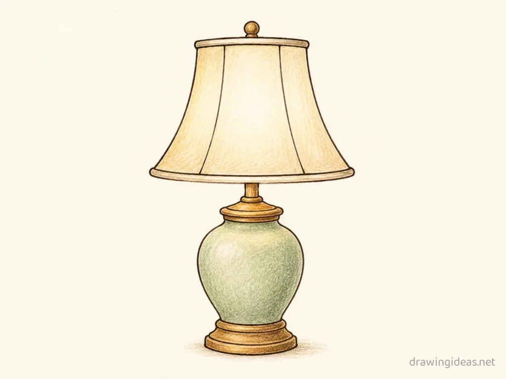 Lamp drawing — hand-drawn lamp illustration with ink lines and soft colors