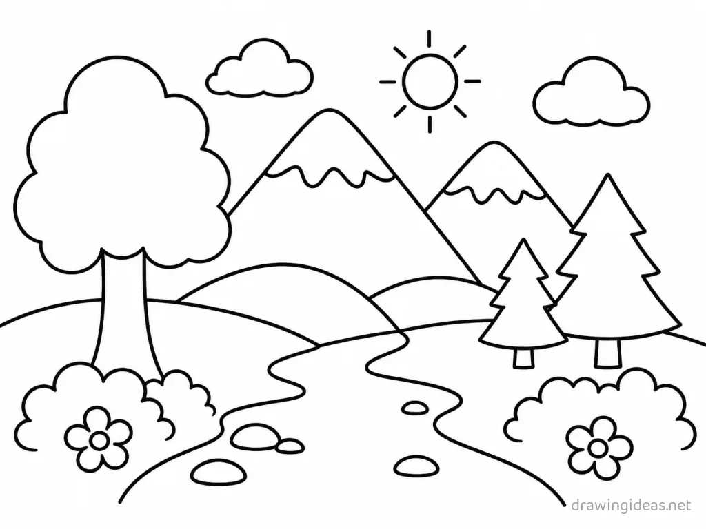 Easy landscape drawing — easy style landscape sketch