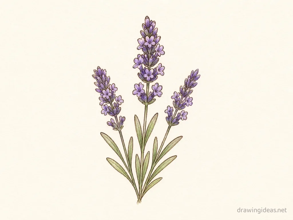 Lavender drawing — hand-drawn lavender illustration with ink lines and soft colors