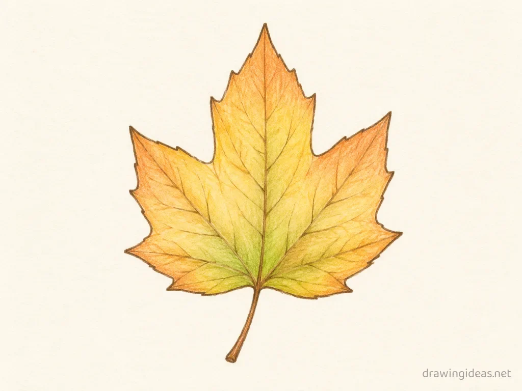 Leaf drawing — hand-drawn leaf illustration with ink lines and soft colors