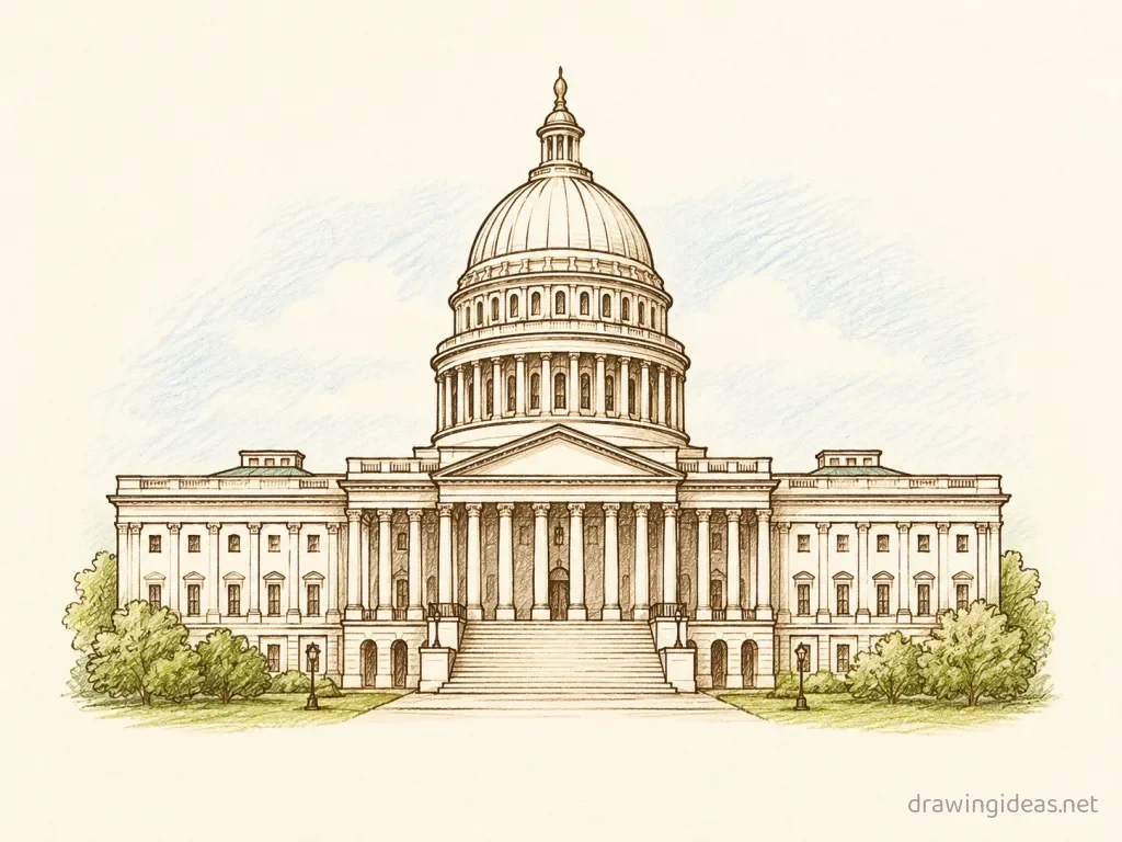 Legislative Branch drawing — hand-drawn Legislative Branch illustration with ink lines and soft colors