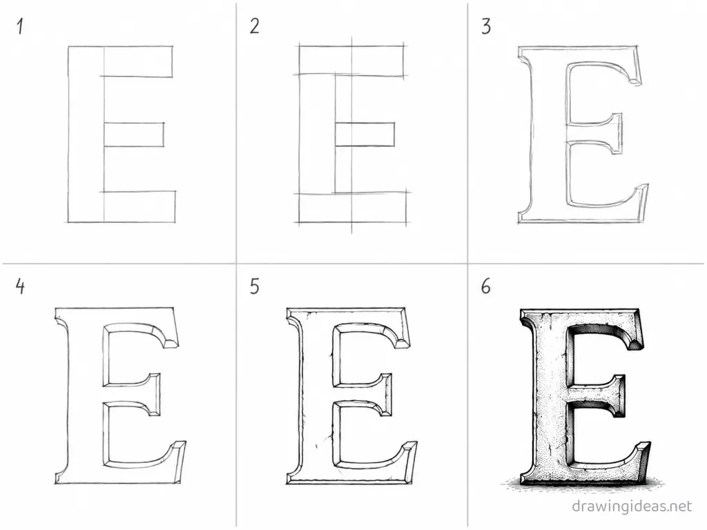 How to draw a letter step by step — 6-step letter drawing tutorial grid