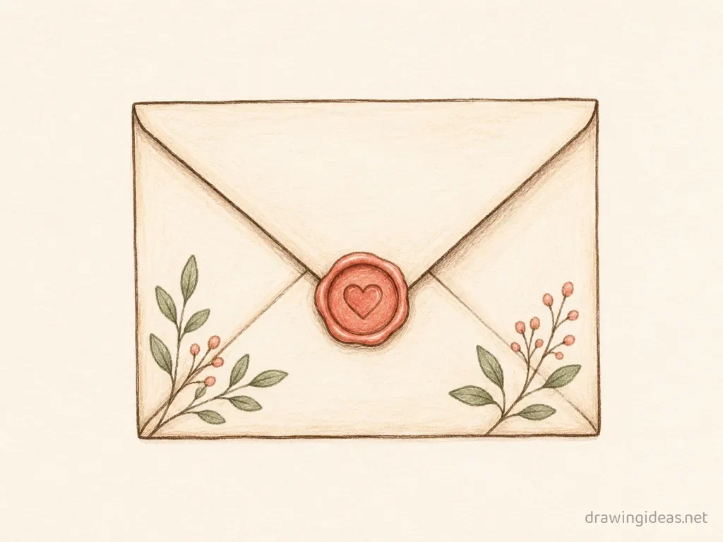 Letter drawing — hand-drawn letter illustration with ink lines and soft colors