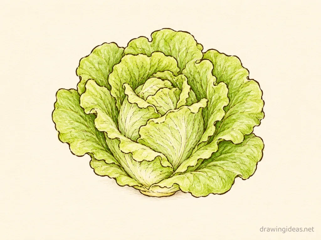 Lettuce drawing — hand-drawn lettuce illustration with ink lines and soft colors