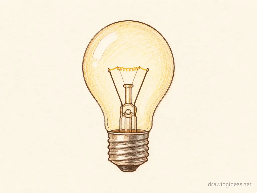 Light Bulb drawing — hand-drawn light bulb illustration with ink lines and soft colors