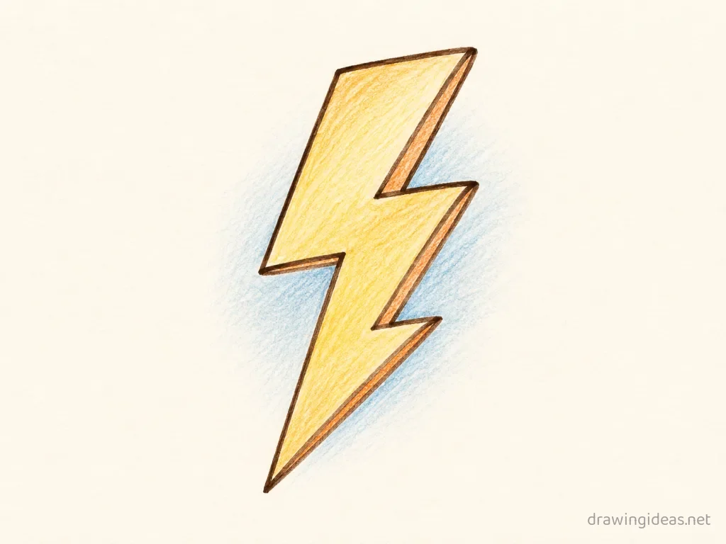 Lightning Bolt drawing — hand-drawn lightning bolt illustration with ink lines and soft colors