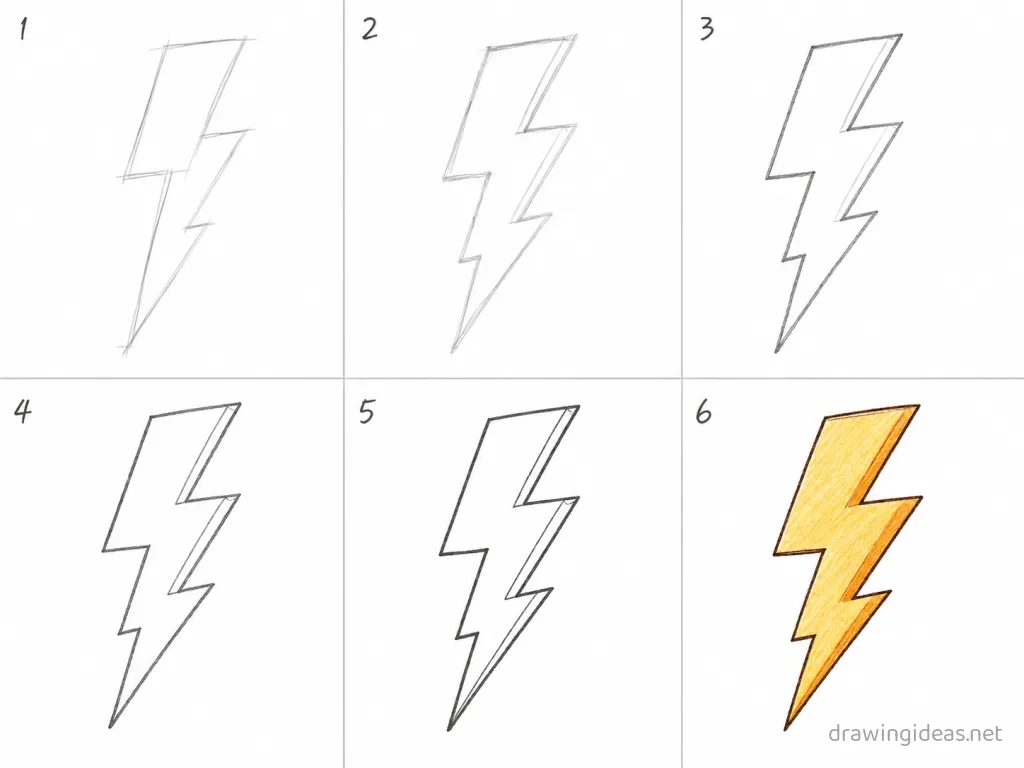 How to draw lightning step by step — 6-step lightning drawing tutorial grid