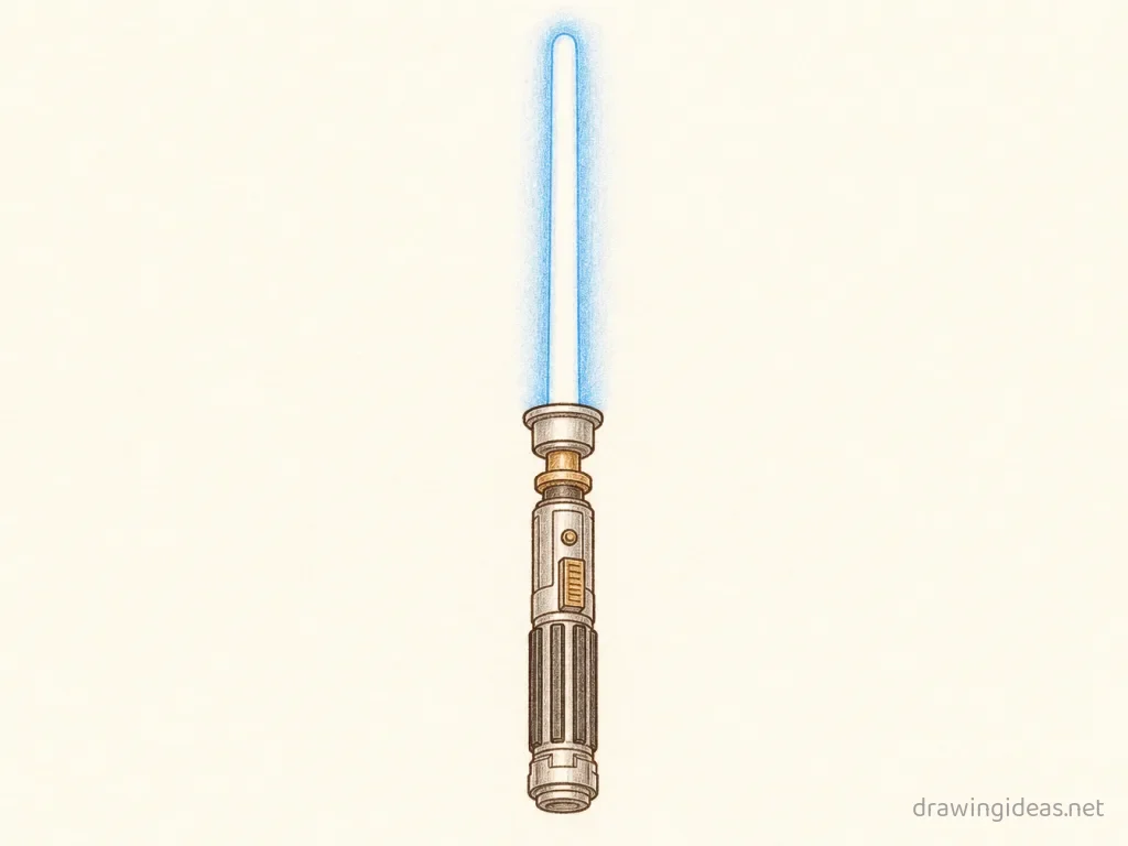Lightsaber drawing — hand-drawn lightsaber illustration with ink lines and soft colors