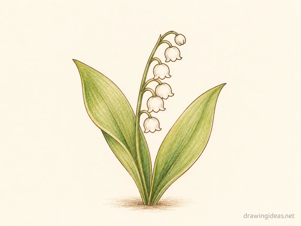 Lily of Valley drawing — hand-drawn lily of valley illustration with ink lines and soft colors