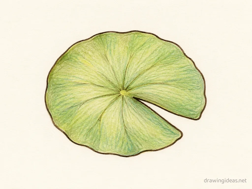 Lily Pad drawing — hand-drawn lily pad illustration with ink lines and soft colors