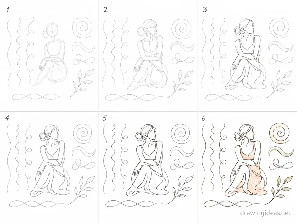 How to draw a line step by step — 6-step line drawing tutorial grid