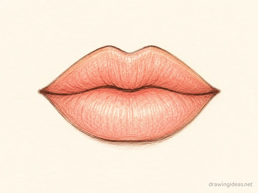 Lip drawing — hand-drawn lip illustration with ink lines and soft colors