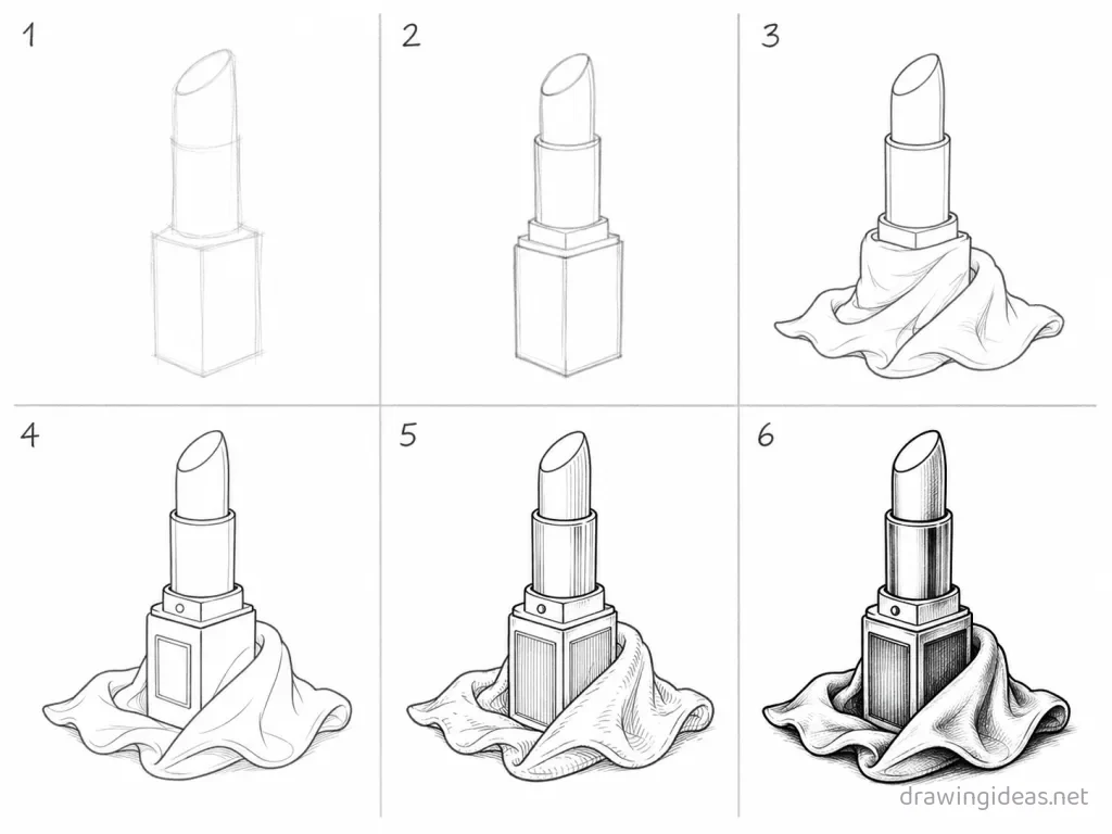 How to draw a lipstick step by step — 6-step lipstick drawing tutorial grid
