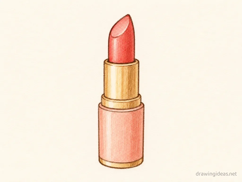Lipstick drawing — hand-drawn lipstick illustration with ink lines and soft colors