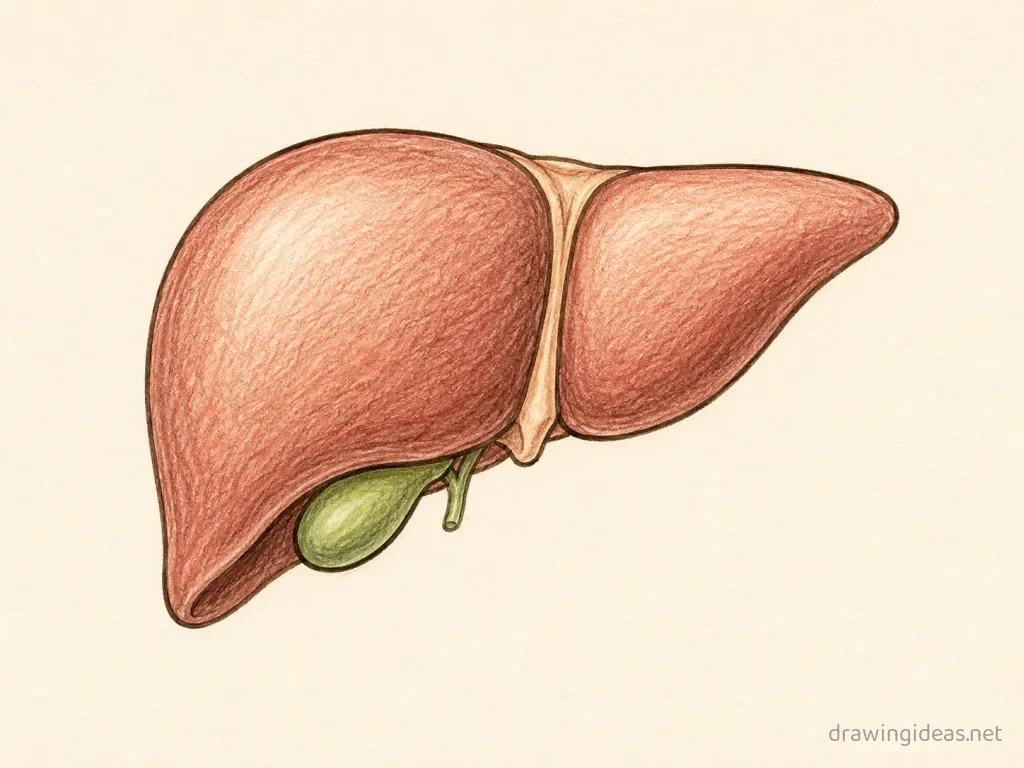 Liver drawing — hand-drawn liver illustration with ink lines and soft colors