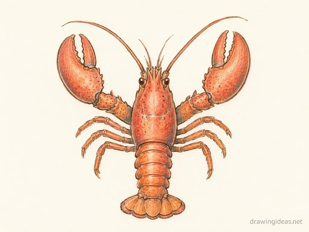 Lobster drawing — hand-drawn lobster illustration with ink lines and soft colors