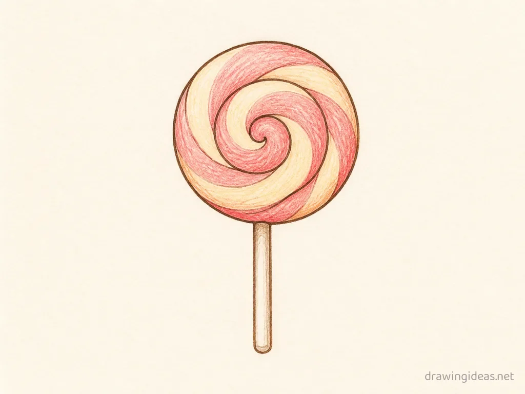 Lollipop drawing — hand-drawn lollipop illustration with ink lines and soft colors