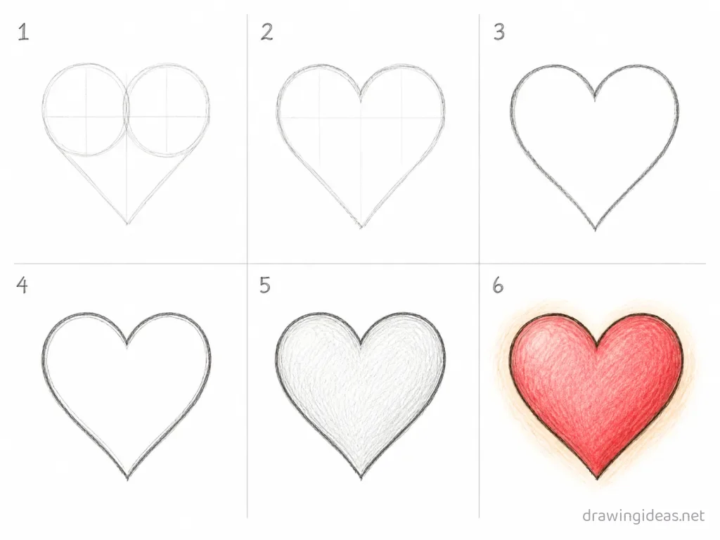 How to draw love step by step — 6-step love drawing tutorial grid